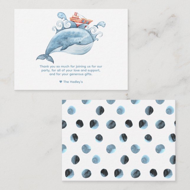 Correspondance Carte de remerciement Baleine Bleue Mignonne (Devant / Derrière)
