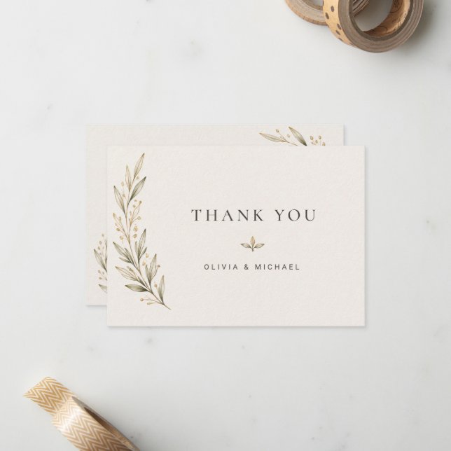 Correspondance Carte de remerciement de mariage à branche d'olive (Devant/Arrière en situation)