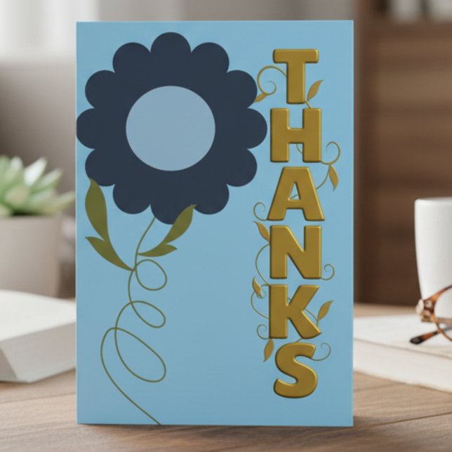 Correspondance Carte de Remerciement Fleur Navy et Or (Say thanks with style. This floral card is perfect for gifts, kindness, or everyday appreciation.)
