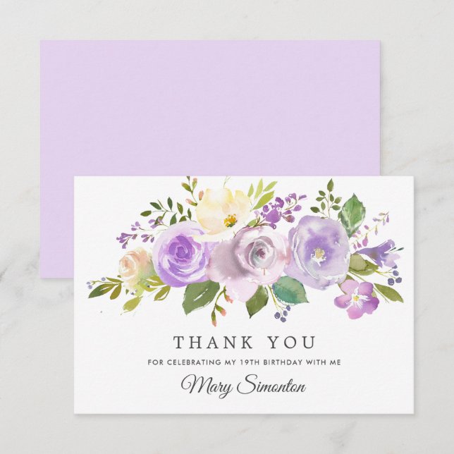 Correspondance Carte de remerciement Fleur rose pourpre pour 19e  (Devant / Derrière)