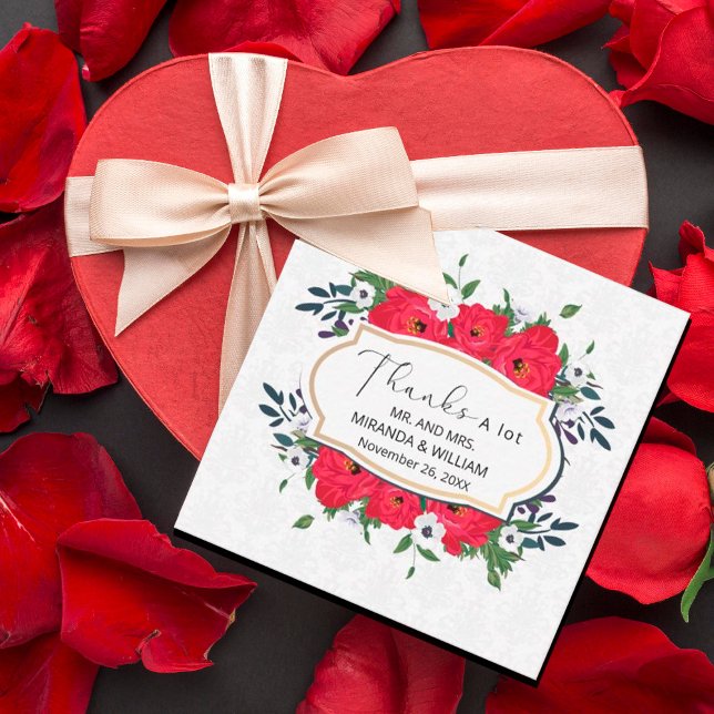 Correspondance Carte de remerciement Fleurs Rouges Simples (#valentine #valentin`sday #love #redflowers #redfloral #deepred #motherday #mom #mother #watercolor)