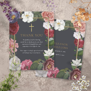 Correspondance Carte de remerciement florale avec croix dorée pou