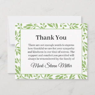 Correspondance Carte de Remerciement Funéraire à Feuilles Vertes