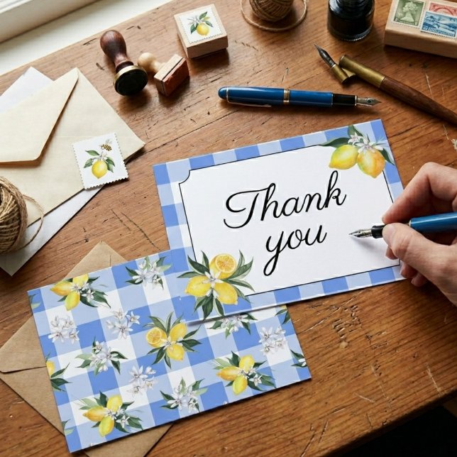 Correspondance Carte de remerciement gingham citron et bleu (Créateur téléchargé)