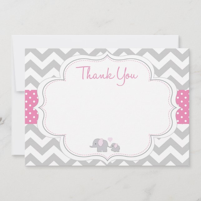 Correspondance Carte de remerciements Baby shower Chevron Elephan (Devant)