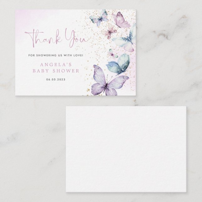 Correspondance Carte de remerciements de Baby shower de papillon  (Devant / Derrière)