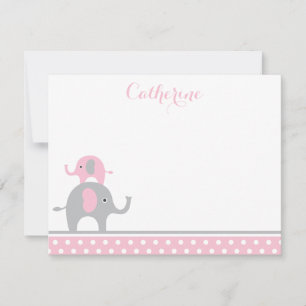 Correspondance Carte de remerciements d'éléphant rose et gris