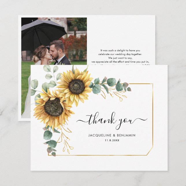 Correspondance Carte de remerciements Mariage de tournesol floral (Devant / Derrière)