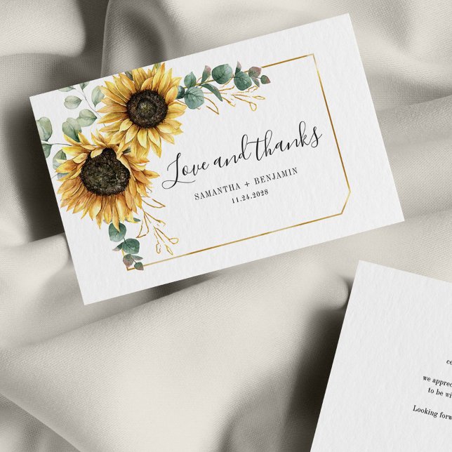 Correspondance Carte de remerciements Mariage floral de tournesol (Floral Sunflower Eucalyptus Wedding Thank You Notecard)