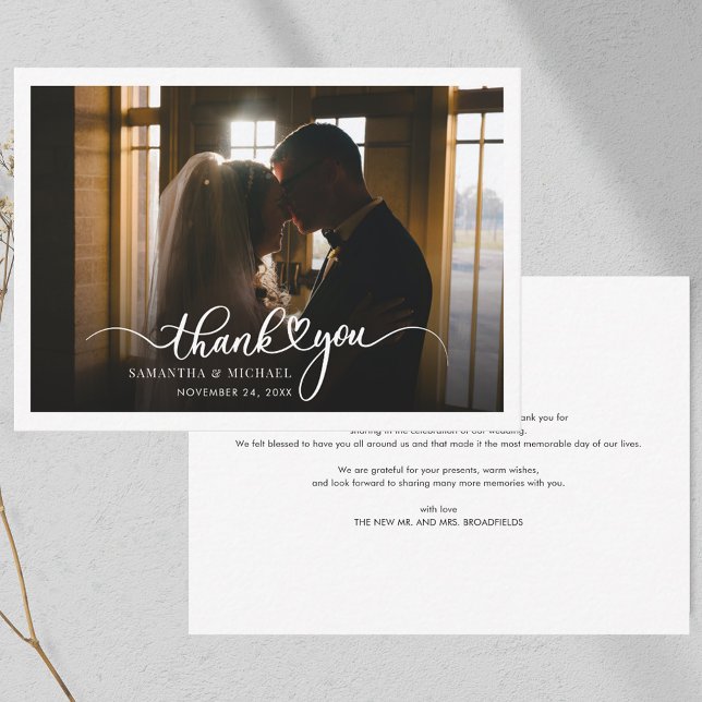 Correspondance Carte de remerciements photo Mariage manuscrit du  (Wedding Photo Script Thank You Note Card)