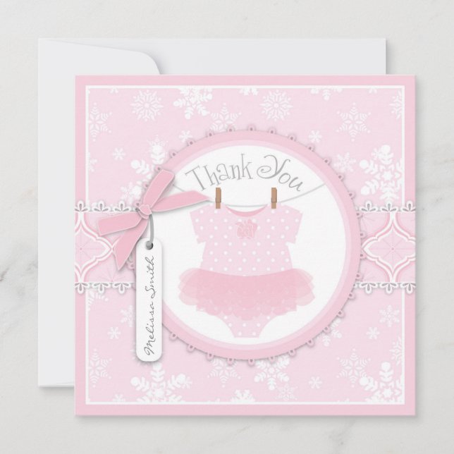 Correspondance Carte de remerciements Tutu rose & Snowflakes (Devant)