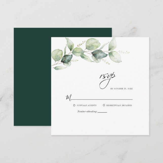 Correspondance Carte de réponse de mariage à la feuille d'eucalyp (Devant / Derrière)
