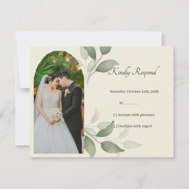Correspondance Carte de réponse de mariage aquarelle à la verdure (Devant)