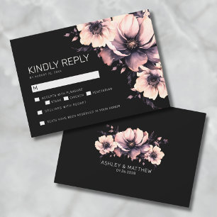 Correspondance Carte de réponse de mariage florale Black Pink