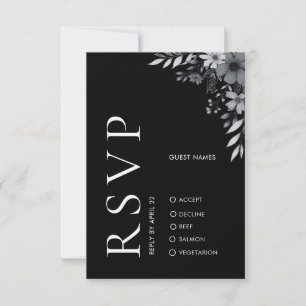 Correspondance Carte de réponse de mariage florale noire élégante
