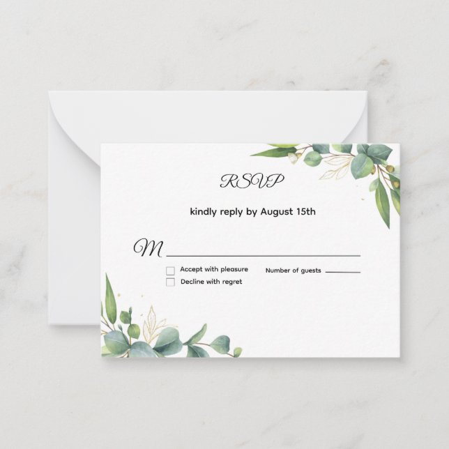 Correspondance Carte de réponse de mariage simple au eucalyptus v (Devant)