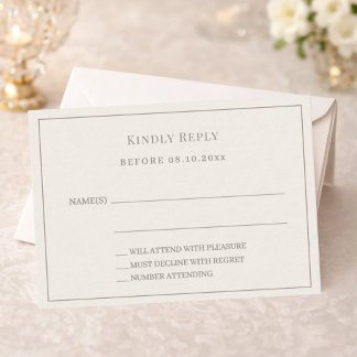 Correspondance Carte de réponse RSVP mariage rayée crème taupe