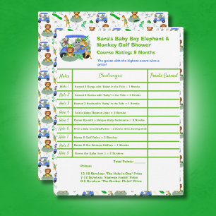 Correspondance Carte de score de golf pour bébé éléphant et singe