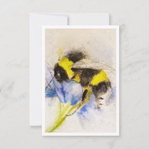 Correspondance Carte de vœux à l'aquarelle Bourdon sur Fleur Bleu