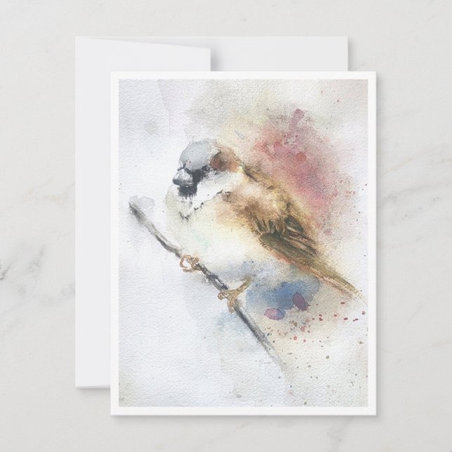 Correspondance Carte de vœux à l'aquarelle Moineau (Devant)