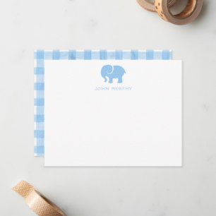 Correspondance Carte de vœux bébé, éléphant bleu clair à carreaux