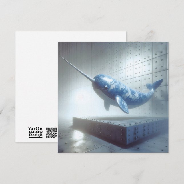 Correspondance Carte de voeux bleu Porcelain Narwhal (Devant / Derrière)