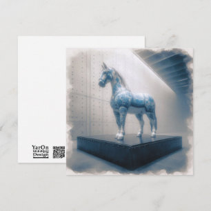 Correspondance Carte de voeux Cheval en Porcelaine Bleue