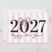 Carte de vœux chic à rayures roses pour le Nouvel