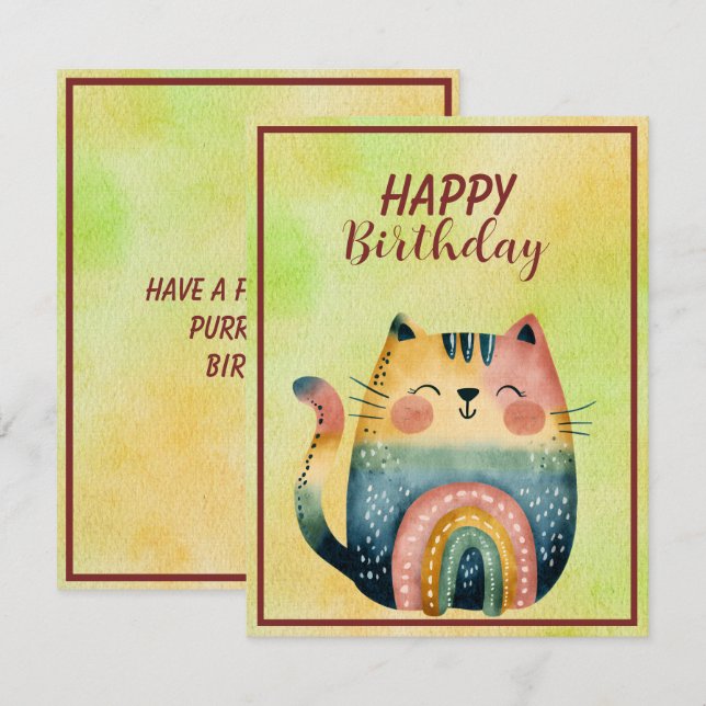 Correspondance Carte de vœux d'anniversaire plate avec un chat ab (Devant / Derrière)