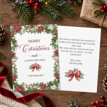 Carte de vœux de Noël Merci Elegant Poinsettia