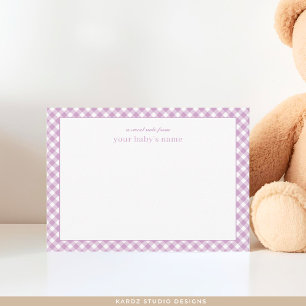 Correspondance Carte de vœux de nurserie bébé en gingham lavande