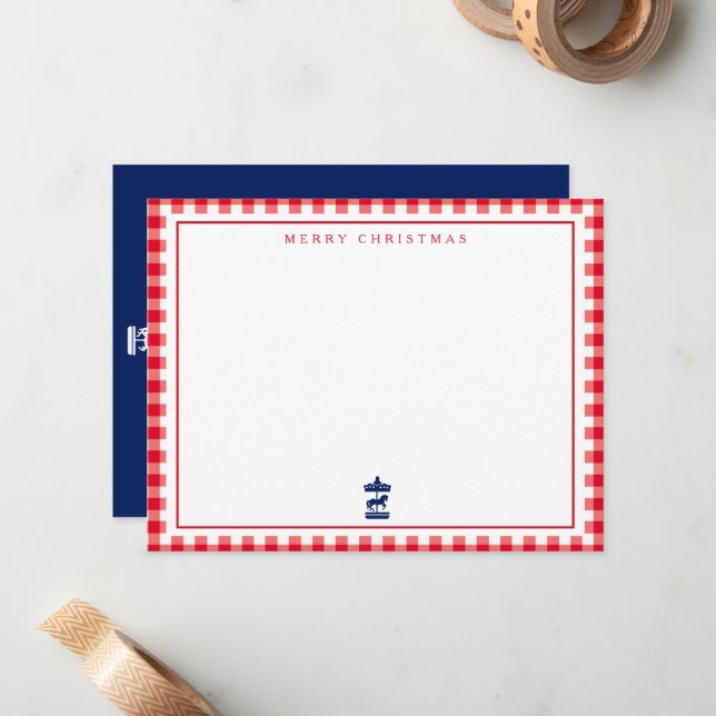 Correspondance carte de vœux en gingham de Noël (Devant/Arrière en situation)