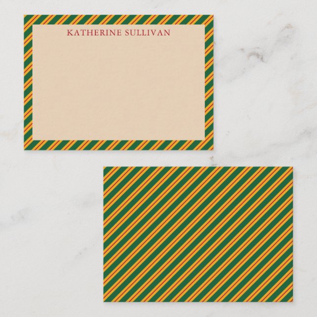 Correspondance Carte de vœux plate Noël à rayures vertes (Devant / Derrière)