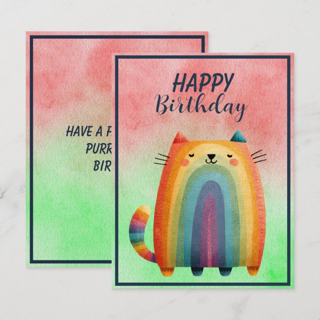 Correspondance Carte de vœux plate pour anniversaire avec chat ab (Devant / Derrière)