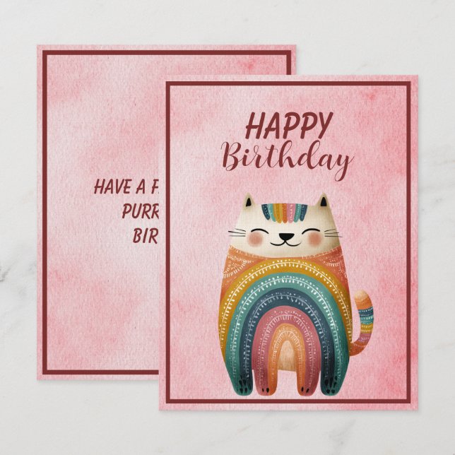 Correspondance Carte de vœux plate pour anniversaire avec chat ab (Devant / Derrière)
