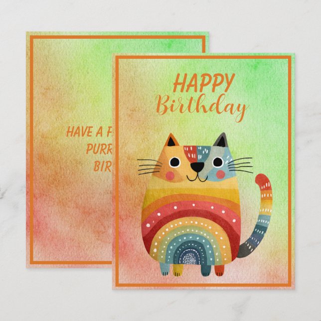 Correspondance Carte de vœux plate pour anniversaire avec chat ab (Devant / Derrière)