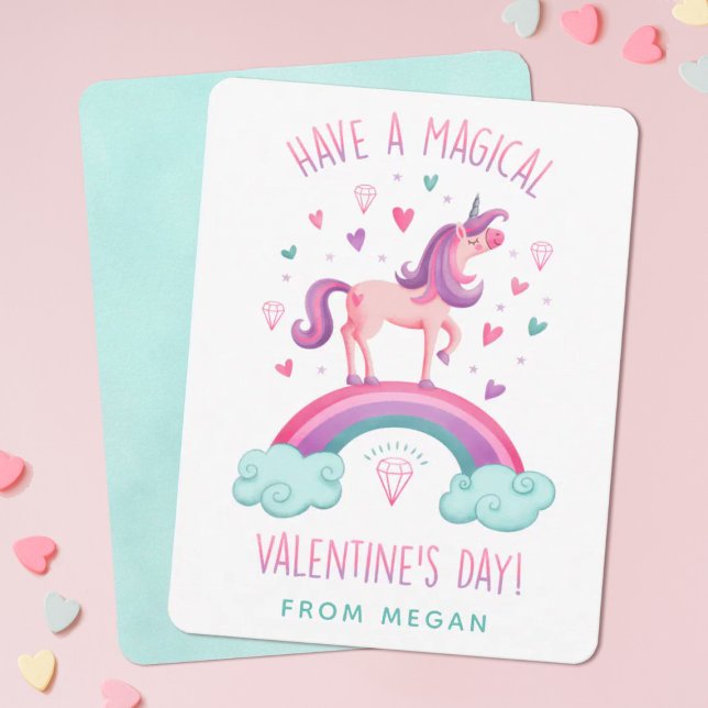 Correspondance Carte de vœux plate pour la Saint-Valentin avec un (Personalize this cute unicorn Valentine's Day card for your girls classroom exchange.)