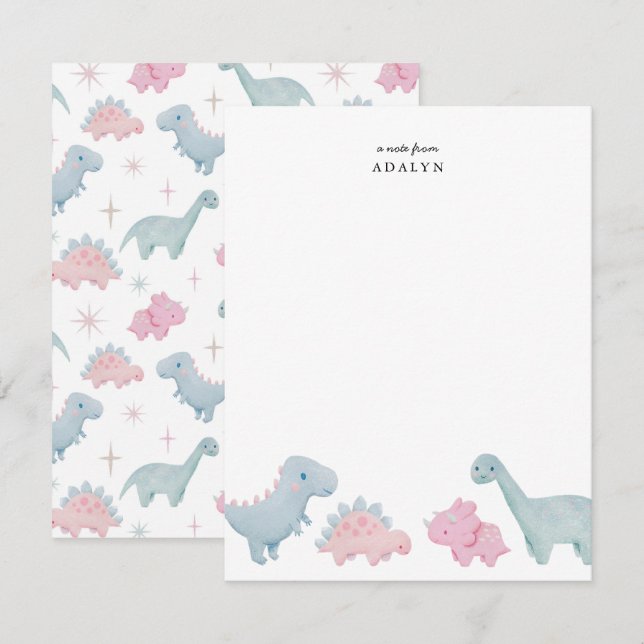 Correspondance Carte de vœux pour enfants aux dinosaures roses (Devant / Derrière)