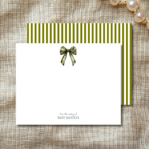 Correspondance Carte de vœux rayée vert olive pour la nurserie