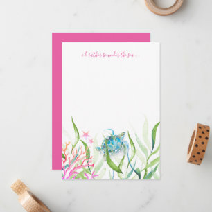 Correspondance Carte de vœux Tortue de mer aquarelle rose