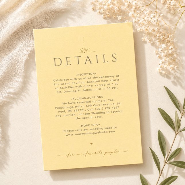 Correspondance Carte d'informations de mariage élégante jaune beu (Créateur téléchargé)