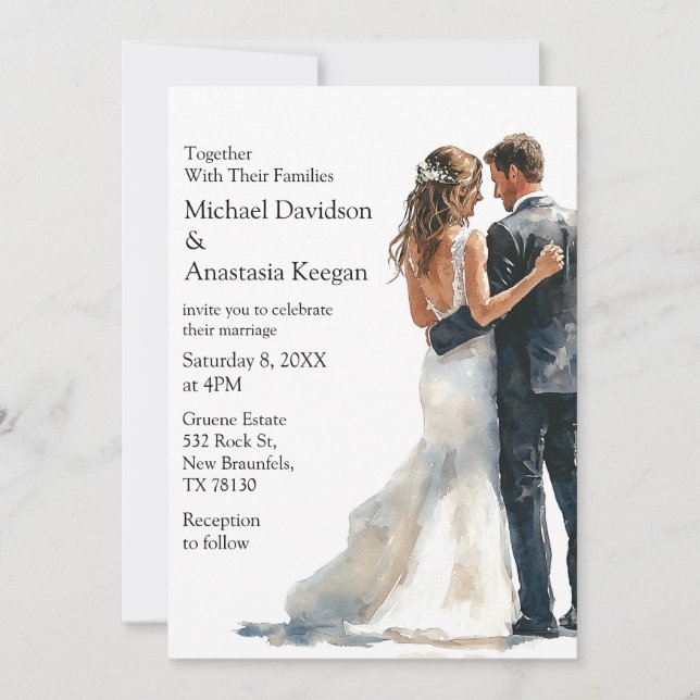 Correspondance carte d'invitation de mariage élégante moderne à p (Devant)