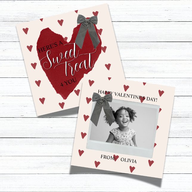 Correspondance Carte photo de classe Saint-Valentin avec ruban à  (Gingham Bow Red Valentine's Classroom Photo Card)