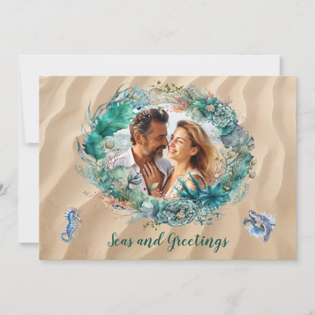 Correspondance Carte photo de Noël Blue Ocean Wreath (Devant)