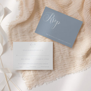 Correspondance Carte RSVP de choix de repas Mariage bleu élégant