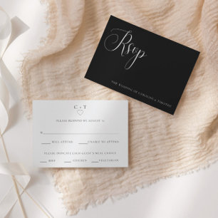 Correspondance Carte RSVP de choix de repas Mariage noir et blanc