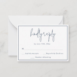 Correspondance Carte RSVP de mariage bleu marine BUDGET