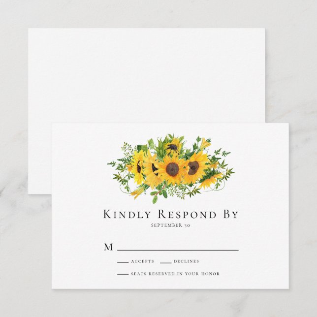 Correspondance Carte RSVP de mariage floral de tournesol (Devant / Derrière)