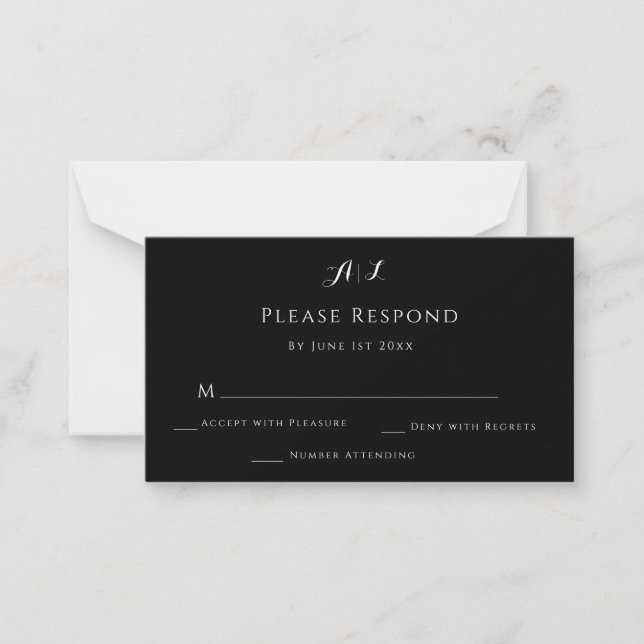 Correspondance Carte RSVP de mariage Monogramme noir et blanc (Devant)