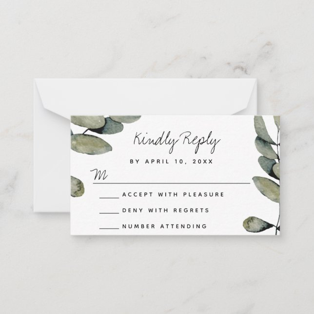 Correspondance Carte RSVP de réponse Mariage de verdure aquarelle (Devant)